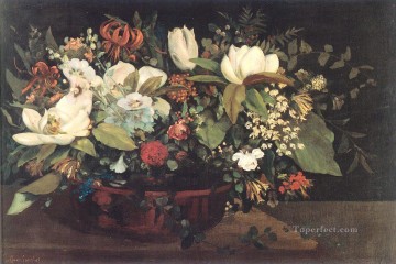 古典的 Painting - 花のバスケット ギュスターヴ クールベ 花柄